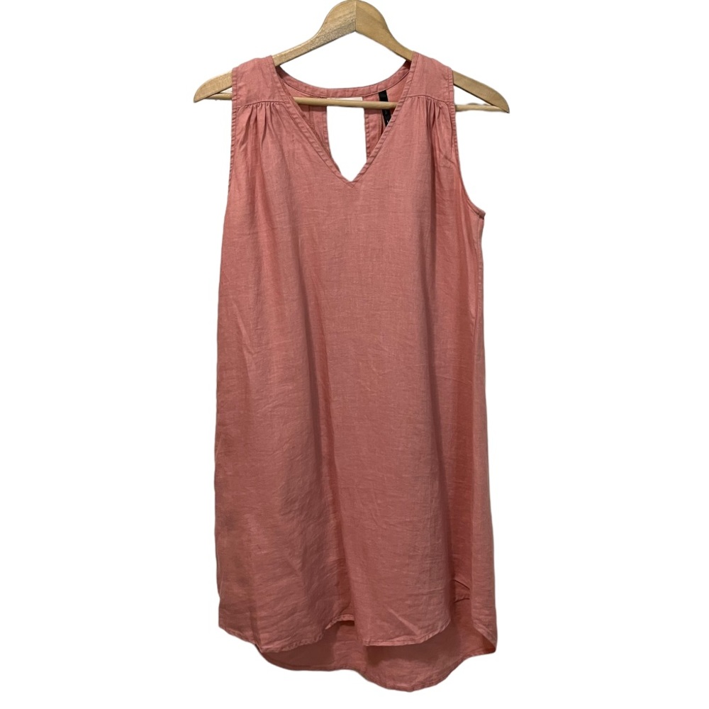 100% Linen Sleeveless V-Neck Dress Size L by Shojo